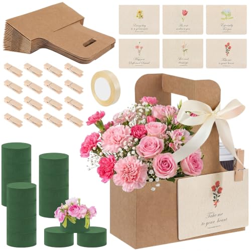 Reallnaive 16 Pack Flower Bouquet Drink Carrier with Handle - Brown Floral