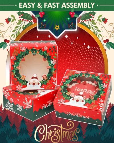 Christmas 10x10x5 Cake Box with Window - 18 Sets, Santa Cake Boards, 10 Inch Containers - Variation of THIS listing