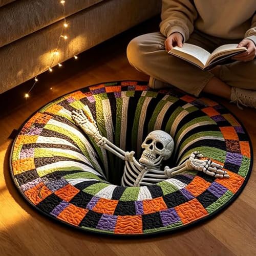 Colorful 3D Halloween Optical Illusion Rug - Abyss Circular Mat 23.6in