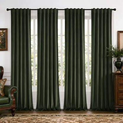 Olive Green Velvet Curtains Set of 4 - 40x84 Inch Back Tab Panel