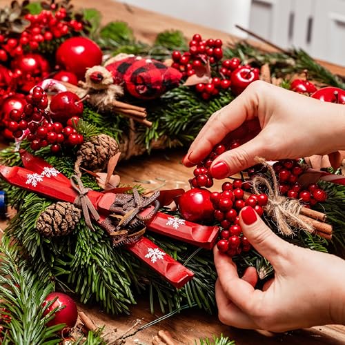 Artificial Red Berry Stems 6.5 Inch Holiday Christmas Decorations - 30 Pack