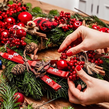Artificial Red Berry Stems 6.5 Inch Holiday Christmas Decorations - 30 Pack