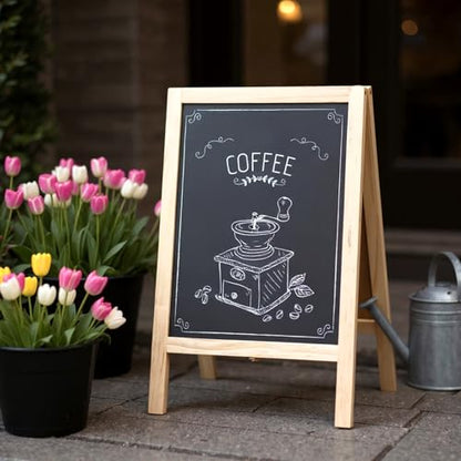 4 Pack Small Double-Sided Chalkboard Signs 15.7 x 9.8 Inch Rustic Easel Set