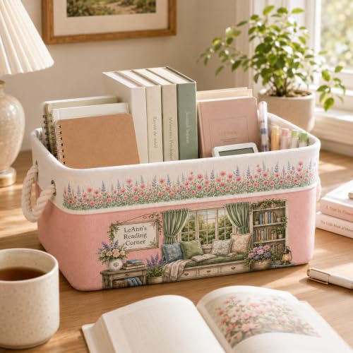 Personalized Book Storage Bin with Custom Name and Reading Corner Design - 01