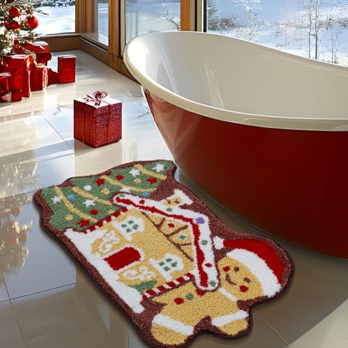 Christmas Gingerbread House Bath Mat 20x32 Inch - Winter Bathroom Rug Decor