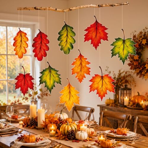 Fall Leaf Hanging Decor Kit - 10 Large Autumn Ceiling Decorations - Fall Leaf Variation