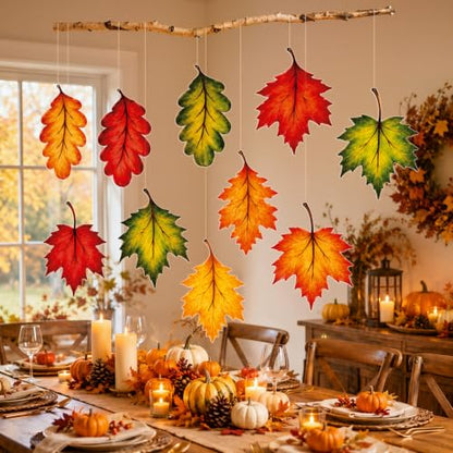 Fall Leaf Hanging Decor Kit - 10 Large Autumn Ceiling Decorations - Fall Leaf Variation