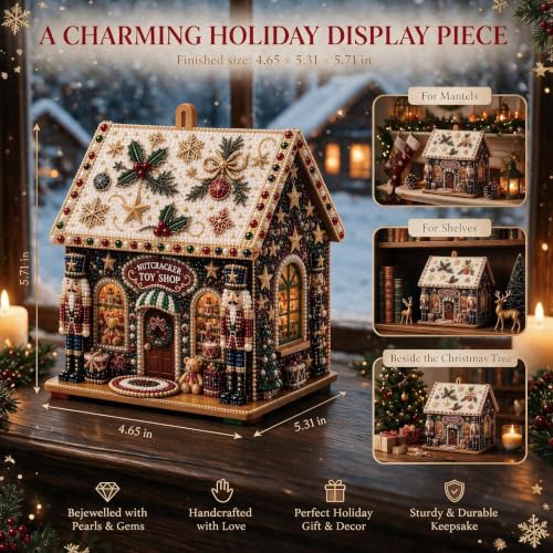 3D Christmas House Diamond Art Kit for Adults with Pearl Beads - Santa Variation