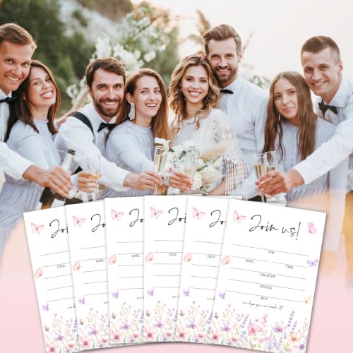 Butterfly Join Us Invitations Set with Envelopes - 25 Pack for Weddings, Parties, Showers
