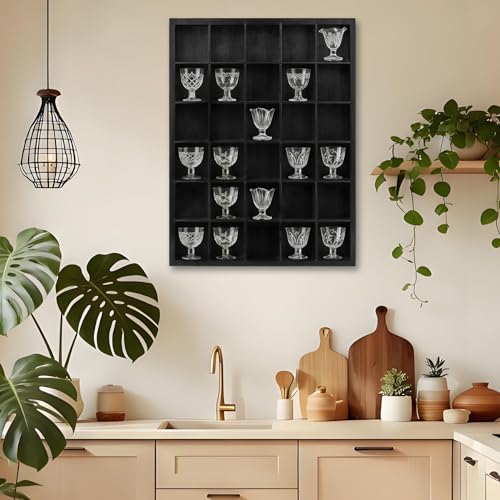 Black Wooden Shadow Box Display Case for Shot Glasses - 2 Pack