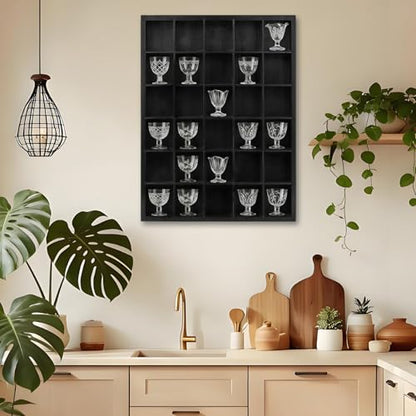Black Wooden Shadow Box Display Case for Shot Glasses - 2 Pack