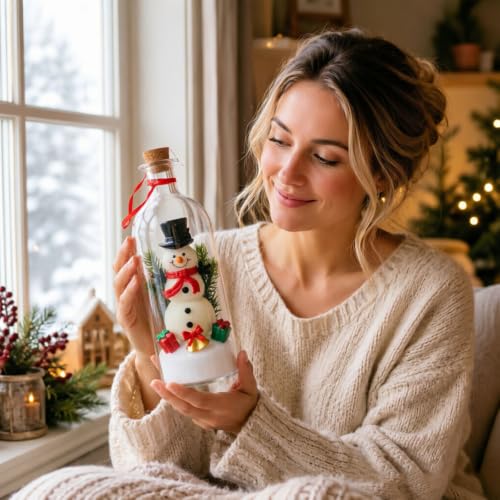 Recordable Christmas Tree in a Glass Bottle with Snowy Mini Trees - Red B