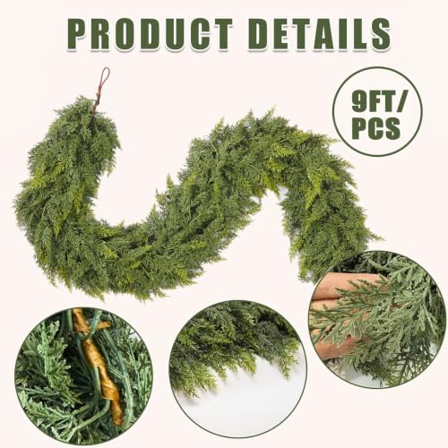 9FT Pre-Lit Christmas Cedar Garland with Lights - Realistic Faux Pine for Holiday Decor - Variation of THIS listing