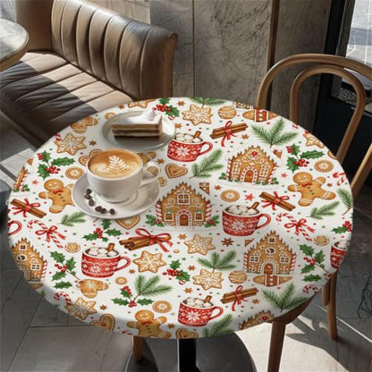 Gingerbread Christmas Fitted Tablecloth 60 Inch Waterproof Elastic Edge