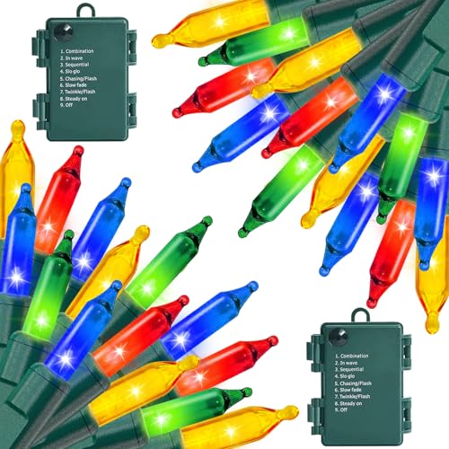 Multicolor 2 Pack 35FT Battery Operated LED Christmas String Lights with 8 Modes Waterproof