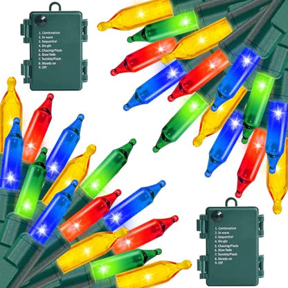 Multicolor 2 Pack 35FT Battery Operated LED Christmas String Lights with 8 Modes Waterproof