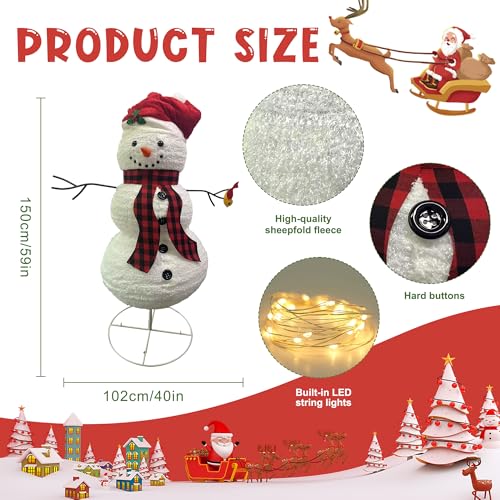 60 Inch LED Lighted Christmas Snowman Outdoor Decoration with Collapsible Design