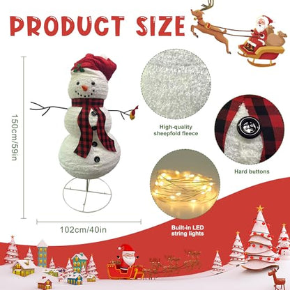 60 Inch LED Lighted Christmas Snowman Outdoor Decoration with Collapsible Design
