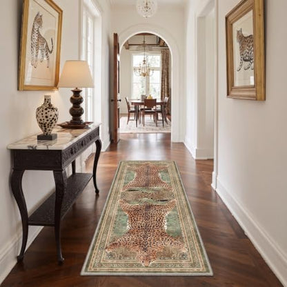 Olive 2x6 Cheetah Animal Print Rug Runner for Hallway - Leopard Pattern