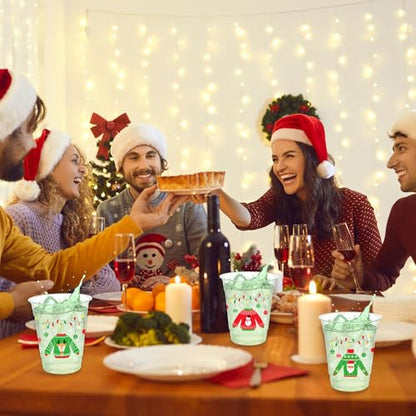 Ugly Sweater Christmas Plastic Cups 50 Pack 12oz Party Supplies - Light Strip Printed