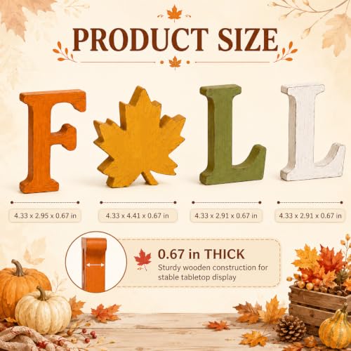 Fall Decorations for Home, 4 PCS Wooden Table Signs - Autumn Letter Blocks - FALL3