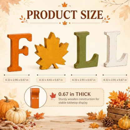 Fall Decorations for Home, 4 PCS Wooden Table Signs - Autumn Letter Blocks - FALL3