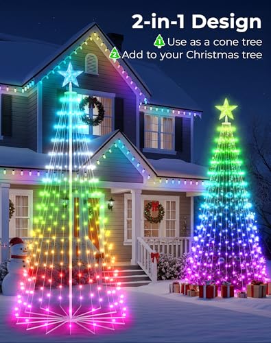 8FT RGB Outdoor Christmas Cone Tree Lights with DIY Text & Patterns