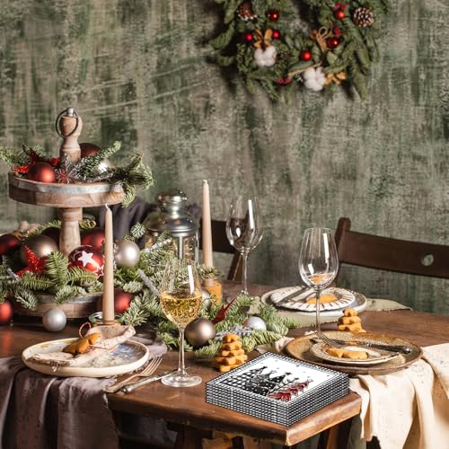 Christmas Dinner Paper Napkins - Black White Red Gingham Holiday Party Decor - 100 Pack