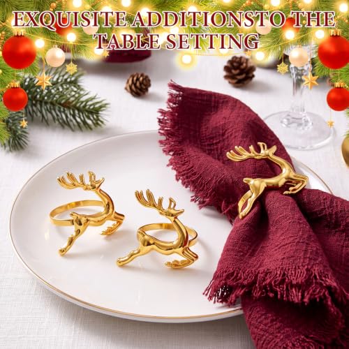 Willbond 48 Pcs Gold Reindeer Napkin Rings Holiday Table Decor - Variation of THIS listing