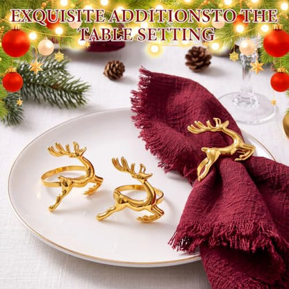 Willbond 48 Pcs Gold Reindeer Napkin Rings Holiday Table Decor - Variation of THIS listing