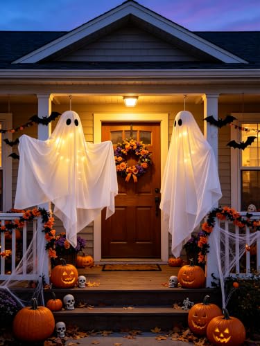 Halloween Ghost Decorations Outdoor Hanging Swing Ghost with LED Lights - 47 Inches, 2 Pack (Variation: Hanging-Ghosts)