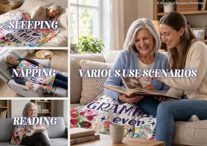 Warm Grammie Gift Flannel Throw Blanket 60x80 Inches with Sentimental Flowers