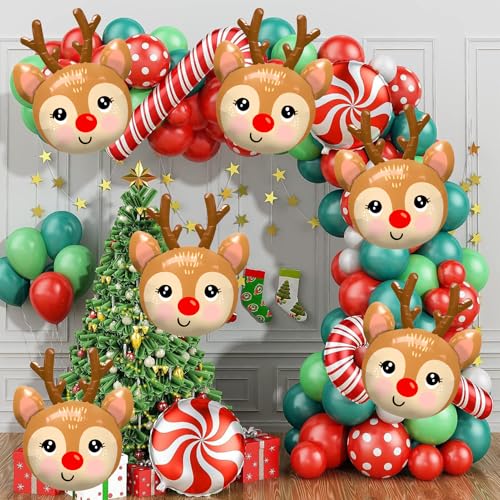 Reindeer Balloons Set - Christmas Foil Party Decor, Style 2, 6 Pieces