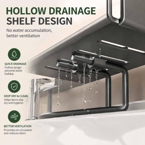 Foldable Over-Faucet Shelf Organizer Black Large - No Tools Needed