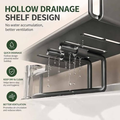 Foldable Over-Faucet Shelf Organizer Black Large - No Tools Needed
