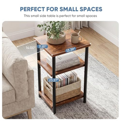 Walnut Brown 3-Tier Small Side Table for Narrow Spaces - Modern Nightstand