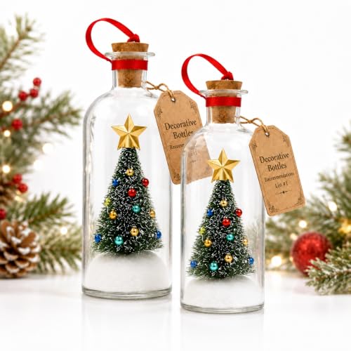 Green Recordable Christmas Tree in a Bottle Ornament - 2 Pack with Snowy Mini Trees
