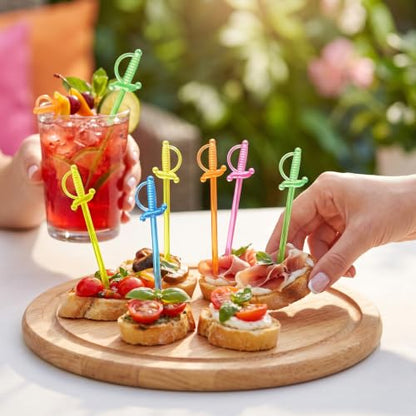 100PCS Multicolor Plastic Sword Toothpicks for Appetizers - Party Food Picks