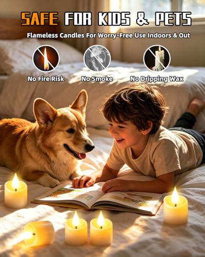 Rechargeable Flameless Tea Lights 12 Pack with Remote & Timer - Safe LED Candles