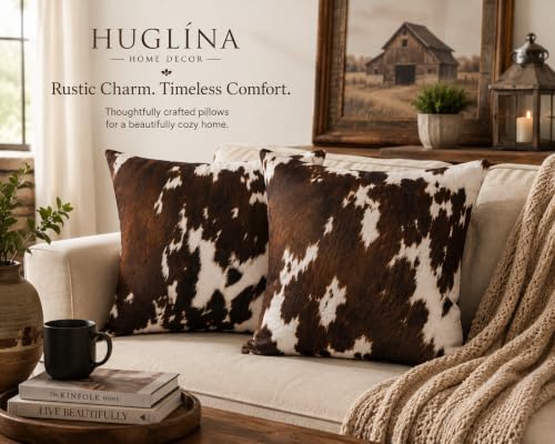 Brown Cowhide Print Throw Pillow with Insert - Rustic Farmhouse Decor 18x18