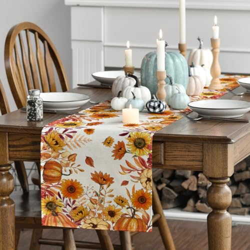 Fall Table Runner 13x72 Inch Orange Polyester Home Decor for Party & Dining