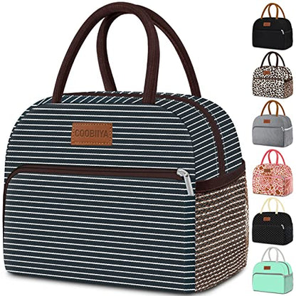 Coobiiya Lunch Bag Women, Lunch Box Lunch Bag for Women Adult Men, Small Leakproof Cute Lunch Tote Large Capacity Reusable Insulated Cooler Lunch Container for Work/Office/Picnic/Travel-Stripe