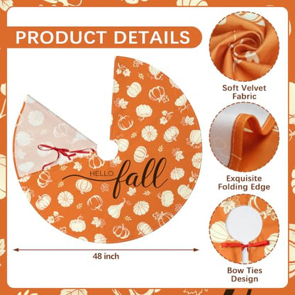 Fall Christmas Tree Skirt 48 Inch Orange Pumpkin Autumn Decor for Holidays