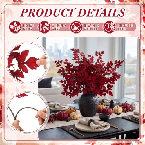 Artificial Cimicifuga Leaf Stems Burgundy 4 Pack for Fall Decor