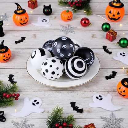 Gothic Halloween Christmas Ornaments Set - Black & White Holiday Decor, 24 Pcs