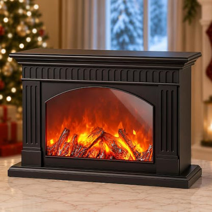 Black Fireplace Lantern with Realistic Flame Effect - Decorative Faux Fire Lamp