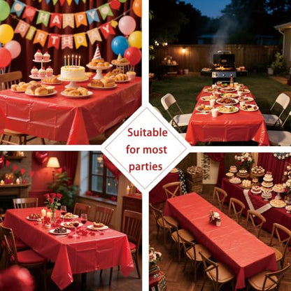 A01 Red 3 Pack Waterproof Plastic Rectangle Tablecloths 54 x 108 Inches