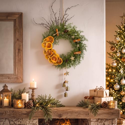 Rustic Christmas Wreath with Dried Orange Slices and Cedar - 13 Inch