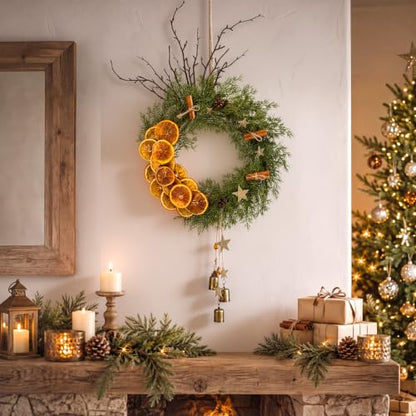 Rustic Christmas Wreath with Dried Orange Slices and Cedar - 13 Inch