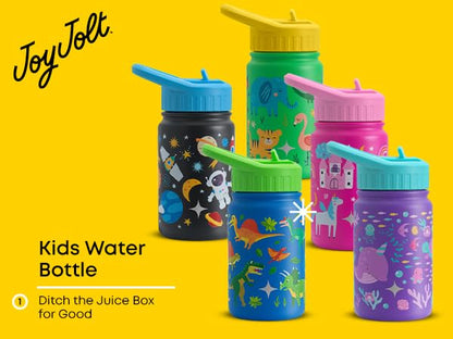 JoyJolt Kids Water Bottle with Straw Lid, 12oz Small Stainless Steel Reusable Tumbler for Toddlers, Girls, Boys, or Teen, Vacuum Insulated Water Bottle for School, Travel, and Outdoors, Leakproof